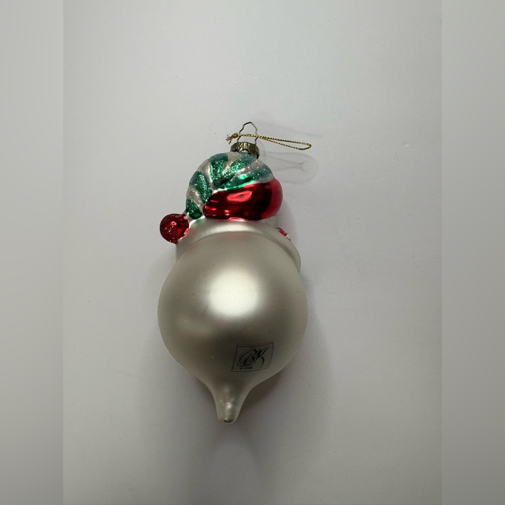 Vintage 1998 BK Lumiere Cheerful hand blown glass Snowman Ornament with Gifts - Picture 4 of 6